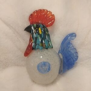 Colorful Hand Blown Glass Rooster Figurine